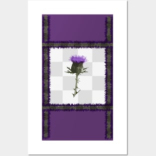 Tartan Thistle on a Chequered Background Posters and Art